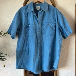 L.L. Bean Chambray Button Down Shirt Blue XL Traditional Fit Cotton Casual